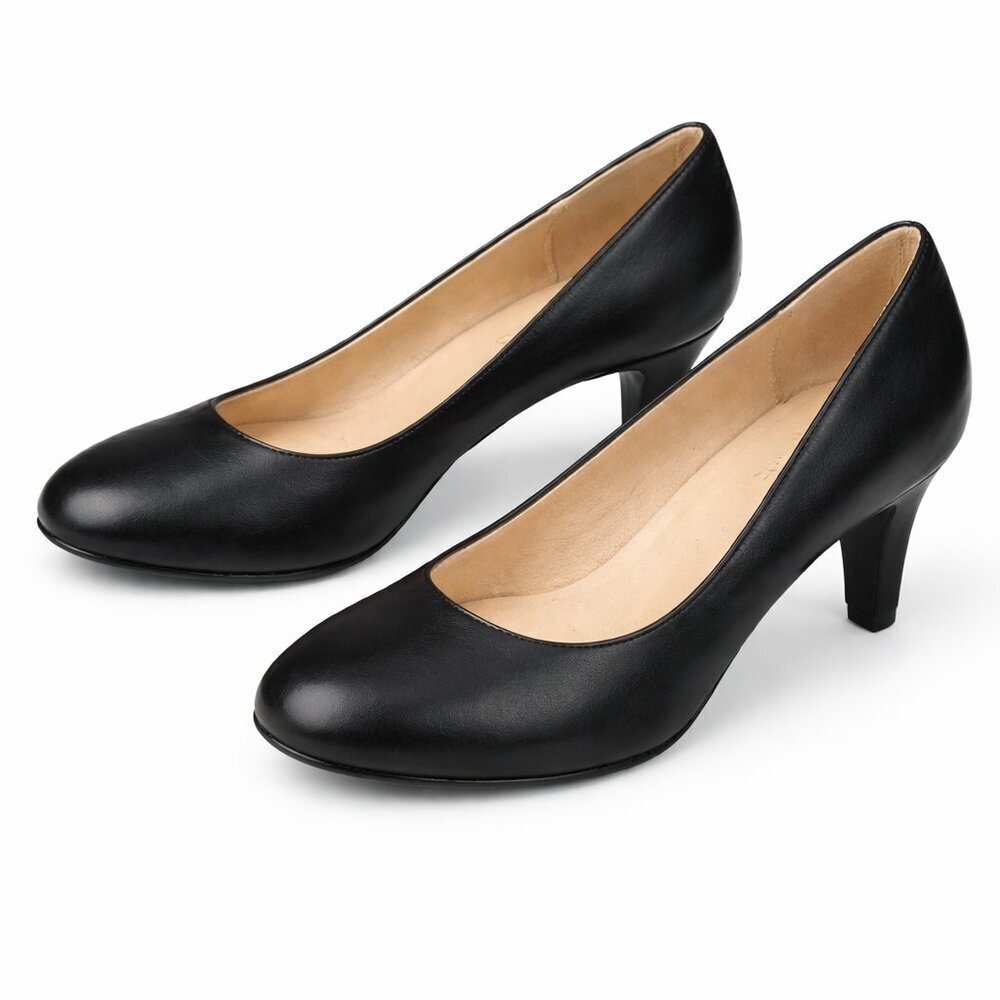 Naturalizer Michelle Black Leather Classic Pumps Comfort Heels Career 10W Shoes